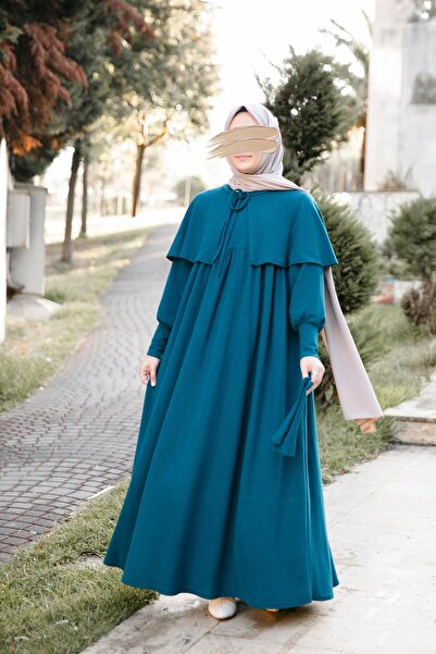 H HİJAB CENTER Emerald Green Cape Dress 5108