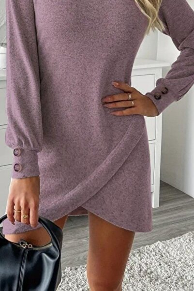 Mossta Μίνι μαλακό φόρεμα με μακρυμάνικο μπαλόνι με κουμπιά - ροζ