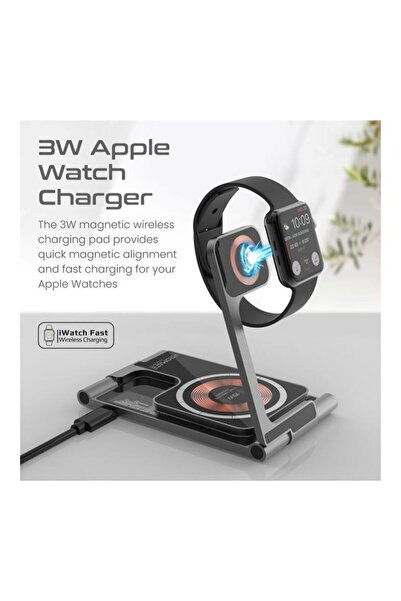 Promate قاعدة شحن AuraFold-Trio 3 في 1 قابلة للطي ومتوافقة مع MagSafe (أسود)