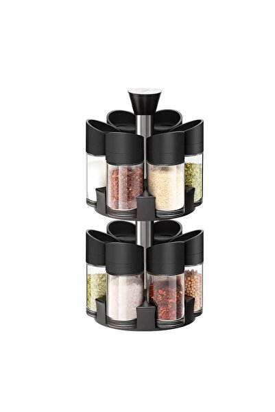 ENAGRO Kitchen glass spice rack set with 12 glass bottles - rotating spice jar rack