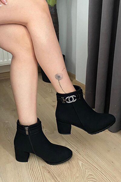 asmi shoes Γυναικείες μπότες Hana Black Emerald Stone (6 cm) με τακούνι οβάλ ...