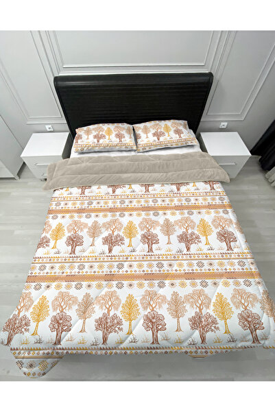 yok yok evim eve dair her şey Welsoft Fluffy Double-Sided Colorful Trees Patterned Double Quilt Sleeping Set