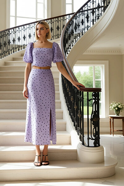 BENERLY مجموعة صيفية من بلوزة نسائية بأكمام بالون وياقة مربعة منقطة وتفاصيل ش...