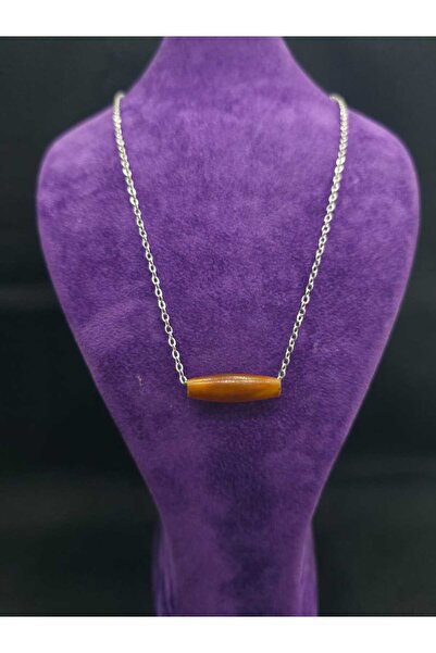 sarıyer silver Wood Look Polyester Design Stylish Cylinder Cut Suitable for Daily Use Steel Necklace