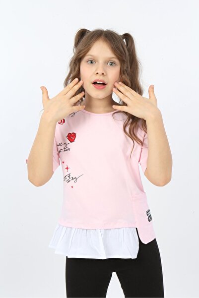 Toontoy Tricou asimetric cu mânecă scurtă și decolteu rotund pentru fete