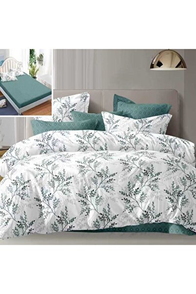 NufJoy Policotton double bed linen set, 6 pieces, fitted sheet 180x200 cm, turquoise color