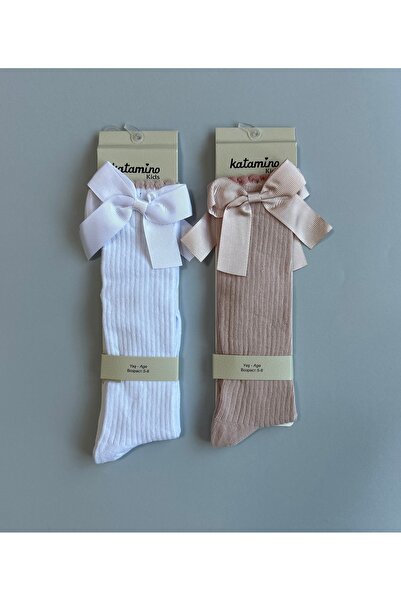 Katamino Kurdelalı Dizaltı 2'Li Kız Çocuk Çorap Seti