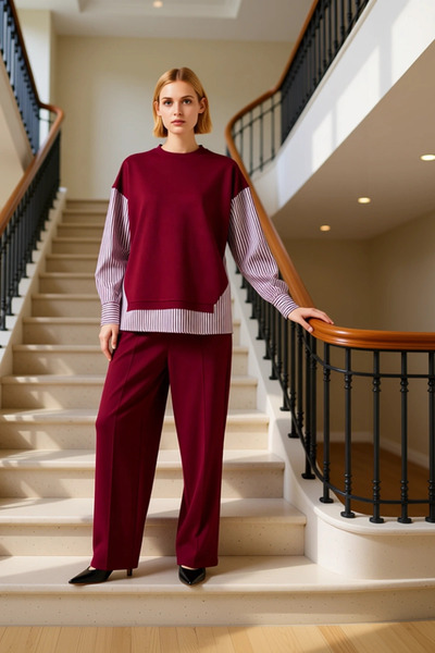 BENERLY Women's Bottom Top Oversized Relaxed Fit Knitted Sweatshirt and Wide ...