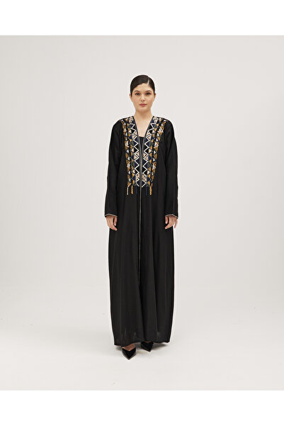 SOROSE SA عباية سودا لنن بتطريز ناعم وأناقة راقية