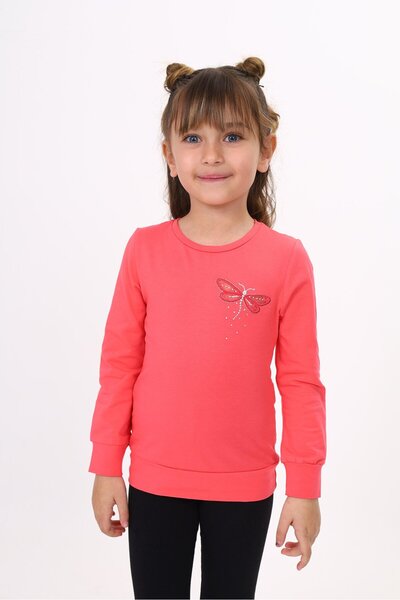 Toontoy Girl's Printed Crew Neck Long Sleeve T-Shirt
