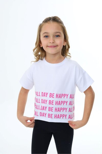 Toontoy Tricou cu mânecă scurtă pentru fete cu imprimeu guler rotund