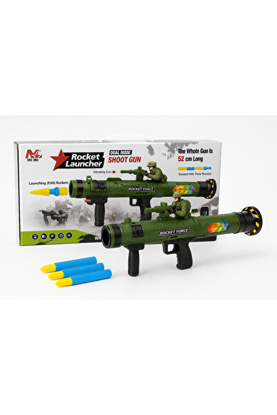OEM Lansator de rachete de jucărie 52 cm cu 3 proiectile EVA și soldat – Lans...