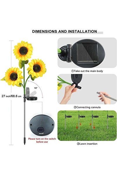 Generic 1 Set of 2 Solar Sunflower Decorative Lights, Adjustable, Warm White