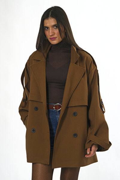 ABBRA Γυναικεία κοντή καμπαρντίνα με επένδυση oversized