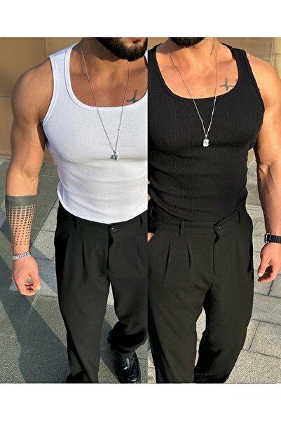 PEYORA Men's Halter Collar Athlete Lycra Tank Top 2-Piece