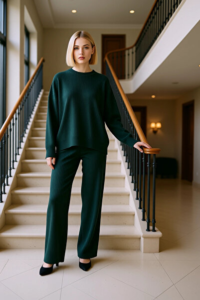 BENERLY طقم تريكو نسائي من Alt Üst قماش مجدّل برقبة دائرية وأكمام منخفضة، عمل...