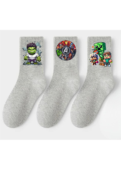 Tubinyoo Hulk & Marvel & Minecraft Baskılı Okul Çorabı