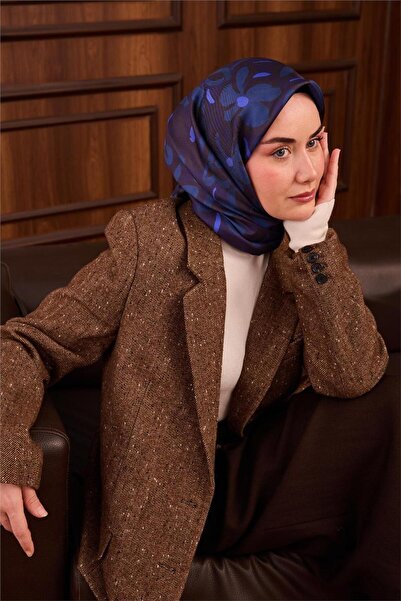 Silk Home Eșarfă din mătase twill violet S albastru cobalt maro amar cu model...