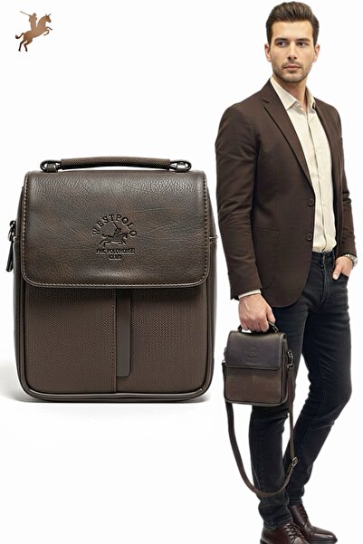 Westpolo Erkek Eskitme Vegan Deri ve Canvas Kumaş Erkek Çanta Kahverengi