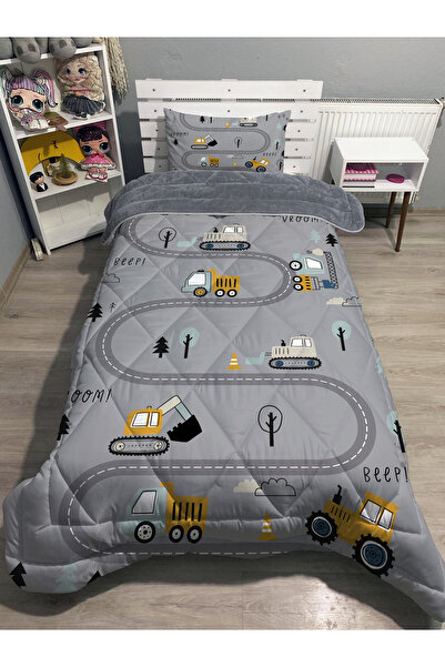 yok yok evim eve dair her şey Welsoft Pofuduk Çift Taraflı GRİ KEPÇE İŞ MAKİNALARI Desenli Tek Kişilik Yorgan Uyku Seti