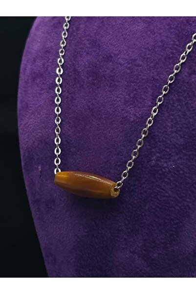 sarıyer silver Wood Look Polyester Design Stylish Cylinder Cut Suitable for Daily Use Steel Necklace