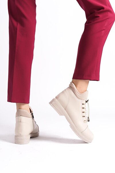 asmi shoes Γυναικείες μπότες Cesi Cream Stretch και Lace Tedaylı Thermo Sole μέχρι τον αστράγαλο