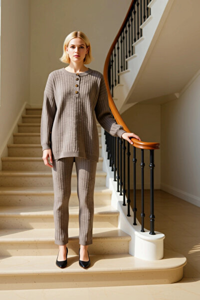 BENERLY Set de tricotaje pentru femei, cu croială largă, cu tiv lat, cu decol...