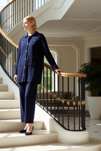 BENERLY Set de tricotaje cu nervuri pentru femei, cardigan cu guler polo și p...