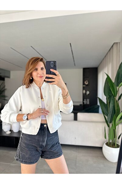 çınarr butikk Beyaz Scuba Bomber Ceket