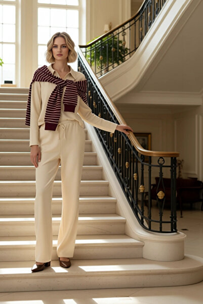 BENERLY Women's Top and Bottom Thessaloniki Knitted Polo Neck Crop Top and Wi...