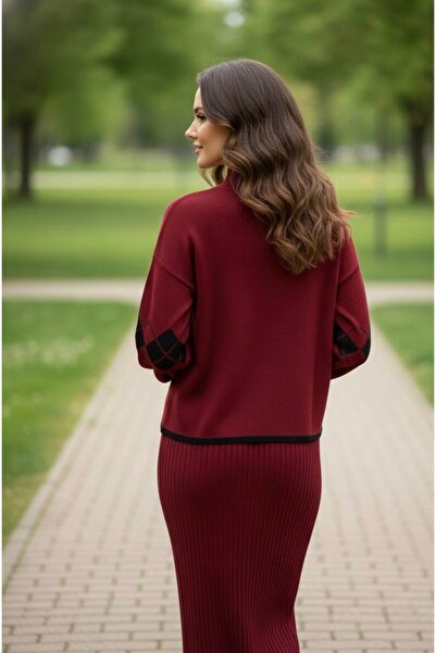 YusGos Kadın Baklava Desenli Kazaklı Triko Elbise