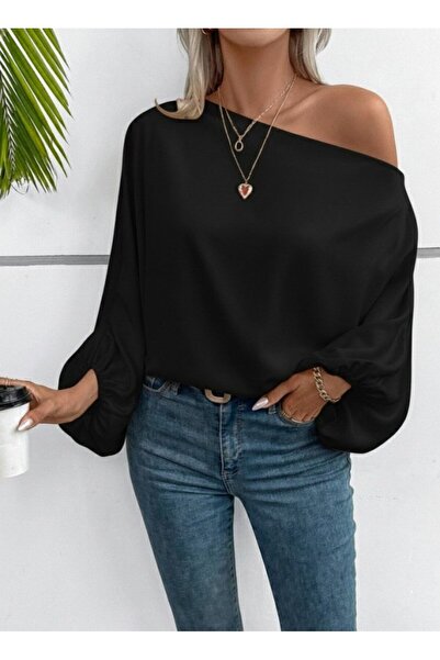 Meleners Women's One Shoulder Long Sleeve Loose Sandy Blouse