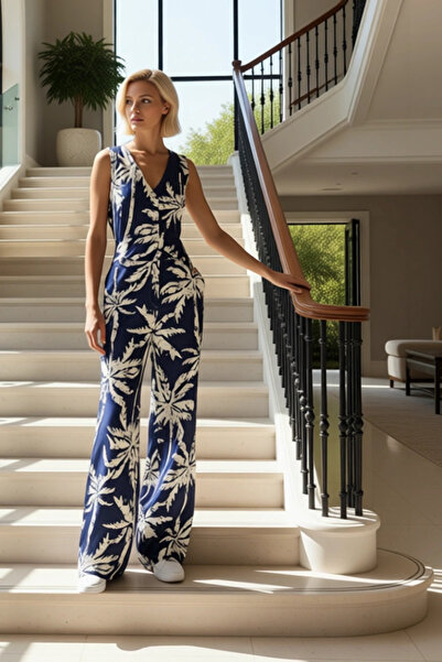 BENERLY Women's Top and Bottom Tropical Palm Print V-Neck Sleeveless Relaxed ...