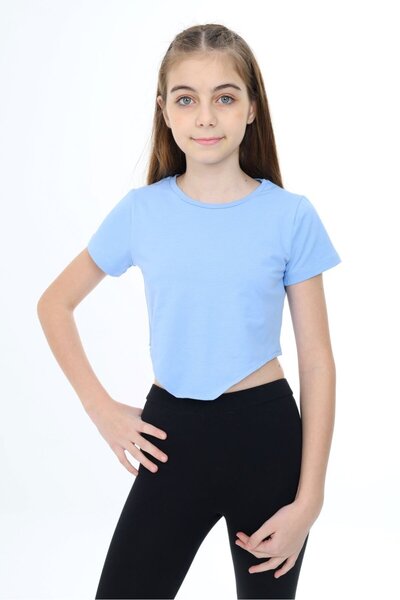 Toontoy Girls' Crew Neck Short Sleeve Asymmetrical T-Shirt