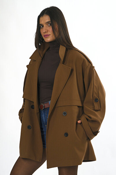 ABBRA Γυναικεία κοντή καμπαρντίνα με επένδυση oversized