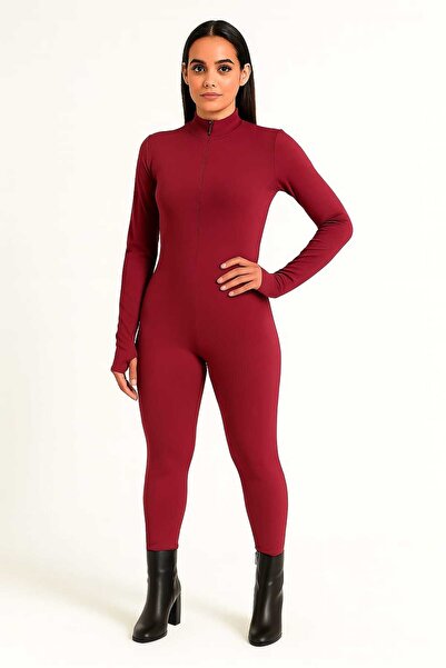 Maison La Femme Burgundy Fitted Jumpsuit