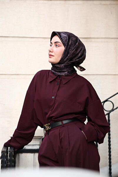 Silk Home Eșarfă din mătase twill cu model de flori violet închis 90x90