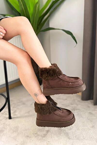 asmi shoes Γυναικείες μπότες με φερμουάρ Impera καφέ σουέντ με πάχος 4 εκατοστών με κοντή σόλα