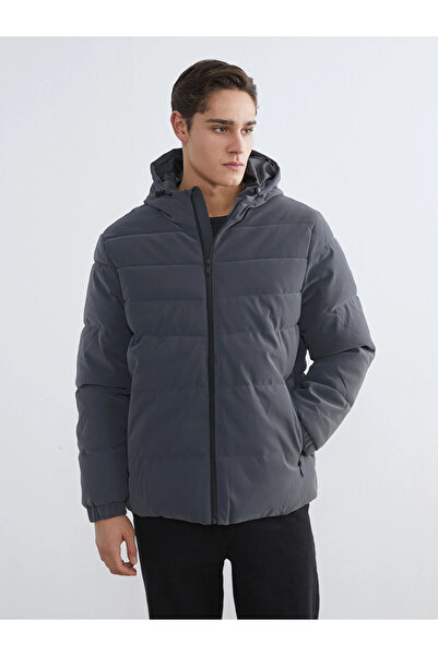 LC Waikiki Lcwaikiki Classic Gray Standard Fit Hooded Men's Puffer Coat