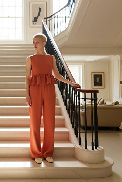 BENERLY Women's Top and Bottom Set with Crew Neck Ruffle Detail Blouse and El...