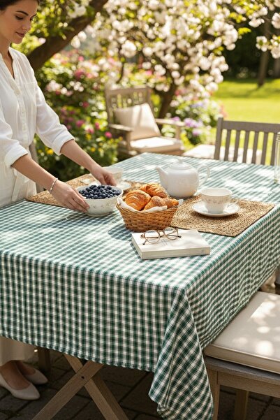 Sofline مفرش طاولة من القطن 100% بنقشة مربعات (170×170 سم) |   سجادة نزهة بوتيكير