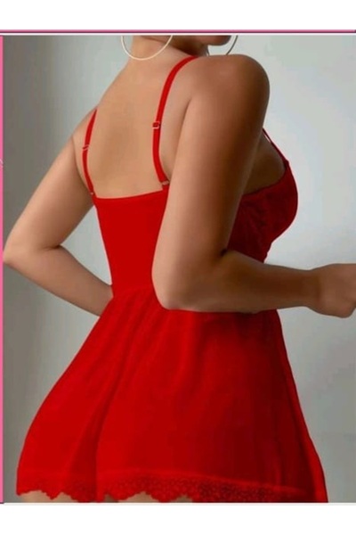 wear treasure Vi̇sati̇n Red Strapped Mini Skirt Detail Nightwear