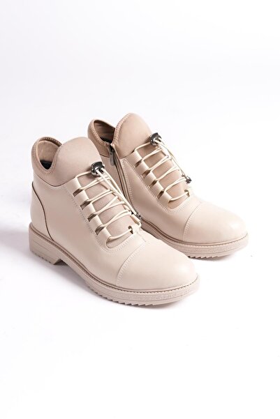 asmi shoes Γυναικείες μπότες Cesi Cream Stretch και Lace Tedaylı Thermo Sole μέχρι τον αστράγαλο