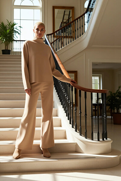 BENERLY طقم تريكو نسائي من Alt Üst ياقة مرتفعة متوسطة الطول عملي ومتين وعالي ...