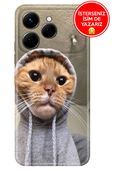 TECNO Spark 40 4G Kılıf Rubber Esnek Silikon Tam Koruma Selfie Kedicik