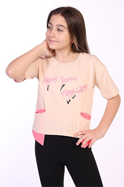 Toontoy Tricou asimetric cu mânecă scurtă și decolteu tip bicicletă, imprimat...