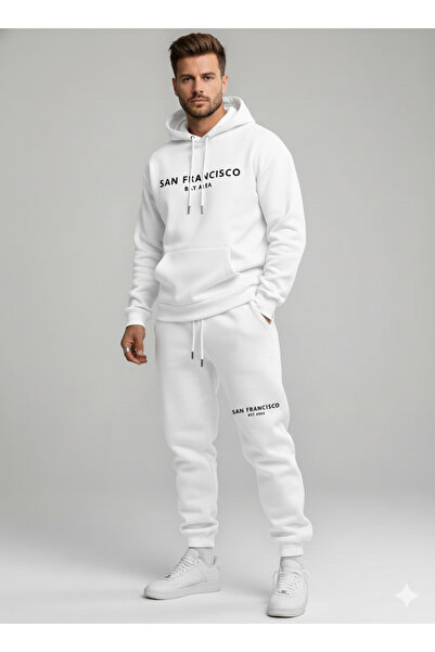 NİCE Three Thread Compact Hooded Inside Cotton San Francisco B Printed Premium O Oversized Tracksuit Set