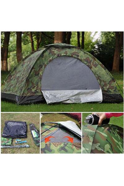 Generic Outdoor Camouflage Tent for 2 People - Durable Single Camping & Mountaineering Tent, Mosquito Net