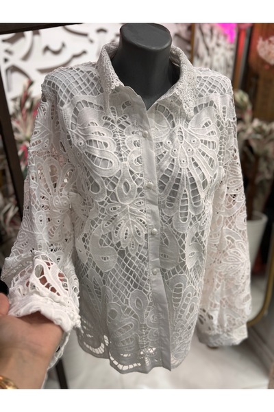 ŞEHRAZAT BUTİK Guipure Collar Design Shirt