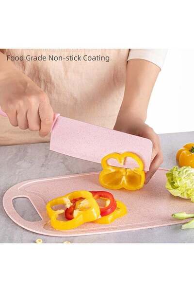 BLOOMING TIME 7-Piece Wheat Straw Kitchen Knife Set, Various Styles To Meet Various Needs, Pink